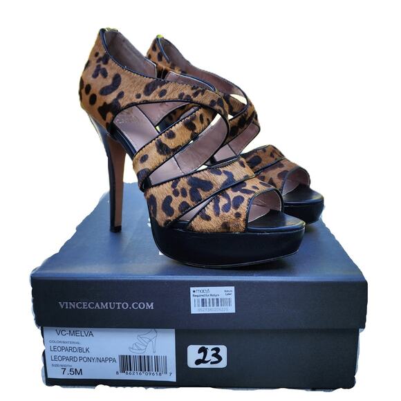 Vince Camuto Melva Leopard Print Calf Hair Strappy Stiletto Sandals 7.5 - Picture 4 of 14